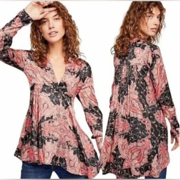 Free People Tops - Free People Pink and Black Paisley Tunic